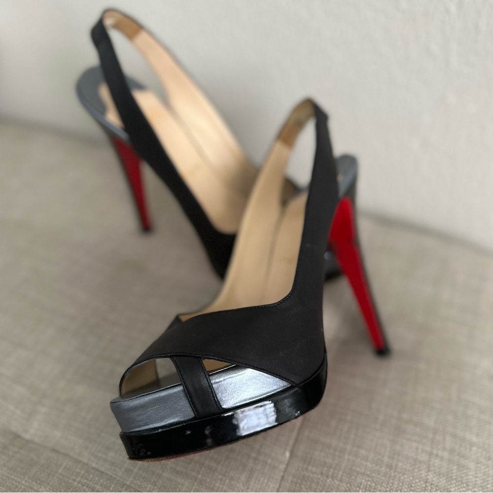 Christian Louboutin Black Leather Very Croise Slingback Platform Sandals